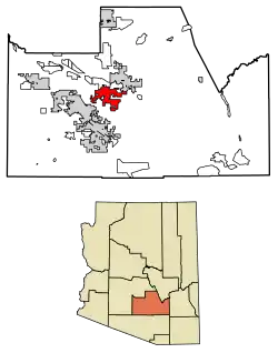 Location of Coolidge in Pinal County, Arizona
