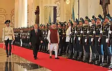 Indian Prime Minister Narendra Modi receiving a guard of honour from the regiment.