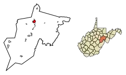 Location of Elkins in Randolph County, West Virginia.