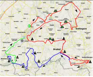 The 2019 race is 157.4 km. Last 16 km are in green.