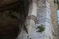 Northeast corbel. Square mason's marks are visible on the stones.