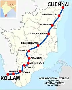 Kollam Jn.-Chennai Egmore (Quilon Mail) Route map