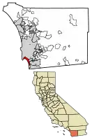 Location of Coronado in San Diego County, California