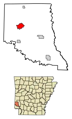 Location of De Queen in Sevier County, Arkansas.