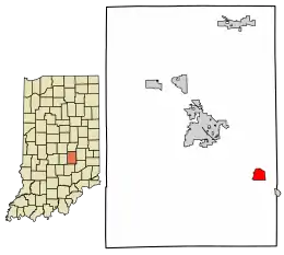 Location of Waldron in Shelby County, Indiana.