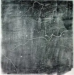 Image 31The Yu Ji Tu, or Map of the Tracks of Yu Gong, carved into stone in 1137, located in the Stele Forest of Xi'an. This 3 ft (0.91 m) squared map features a graduated scale of 100 li for each rectangular grid. China's coastline and river systems are clearly defined and precisely pinpointed on the map. Yu Gong is in reference to the Chinese deity described in the geographical chapter of the Classic of History, dated 5th century BC. (from History of cartography)