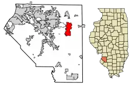 Location of Mascoutah in St. Clair County, Illinois.