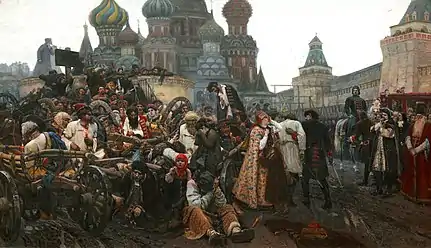 Execution of streltsy by Tsar Peter I (to the right on a horse) in Red Square, 1698 (painted 1881)