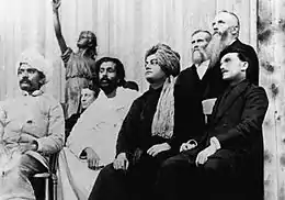 Image 16From left to right: Virchand Gandhi, Anagarika Dharmapala, Swami Vivekananda, G. Bonet Maury. Parliament of World Religions, 1893 (from Eastern philosophy)