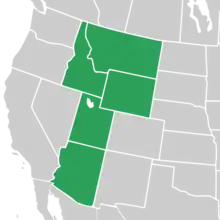 Symphyotrichum welshii native distribution map: US — Arizona, Idaho, Montana, Utah, and Wyoming.