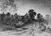 Outdoor rural landscape watercolor in Portsmouth, New Hampshire.