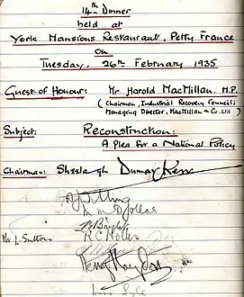 Extract from the Ashridge Dining Club Register