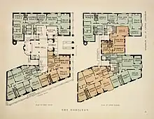 Historical floor plan of the upper stories, showing the arrangement of the apartments
