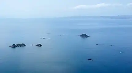 Looking south towards Auckland, with David Rocks (left) and Maria Island (right)