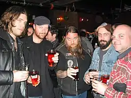The Company Band, left to right: Dave Bone, Jess Margera, James Rota, Neil Fallon and Brad Davis