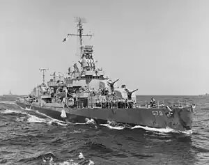 USS Harrison alongside USS McKee, 5 March 1945.