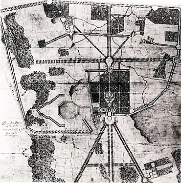 Site plan for the Château de Versailles (c. 1664–1665), designed by Le Nôtre