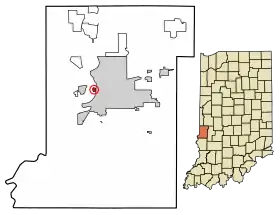 Location of Taylorville in Vigo County, Indiana.