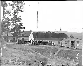 Band before officers' quarters at Harewood Hospital
