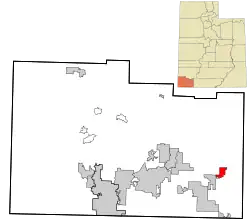 Location in Washington County and the state of Utah