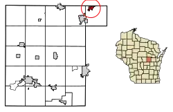 Location of Embarrass in Waupaca County, Wisconsin.