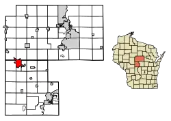 Location of Marshfield in Wood Countyand Marathon County, Wisconsin