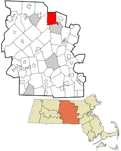Location in Worcester County and the state of Massachusetts.