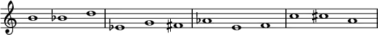 {
\override Score.TimeSignature
#'stencil = ##f
\override Score.SpacingSpanner.strict-note-spacing = ##t
\set Score.proportionalNotationDuration = #(ly:make-moment 1/1)
\relative c'' {
\time 3/1
\set Score.tempoHideNote = ##t \tempo 1 = 60
b1 bes d
es, g fis
aes e f
c' cis a
}
}